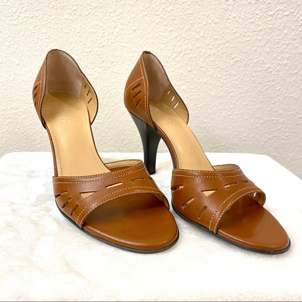 Franco Sarto Tan Brown Leather Slip on Heels 7.5